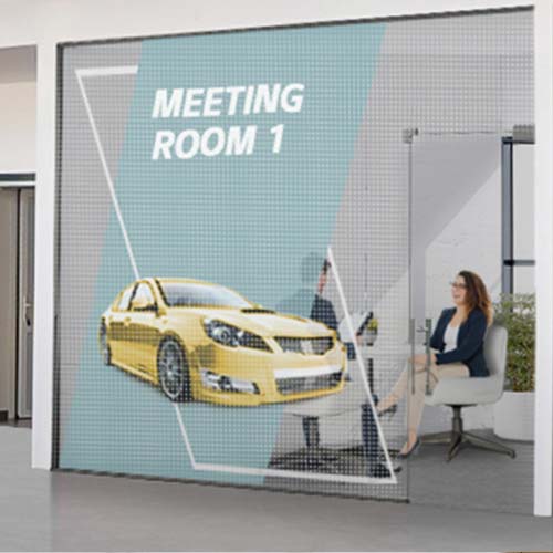 The Meeting Room Of The Car Dealership Uses A Transparent LED Film Display